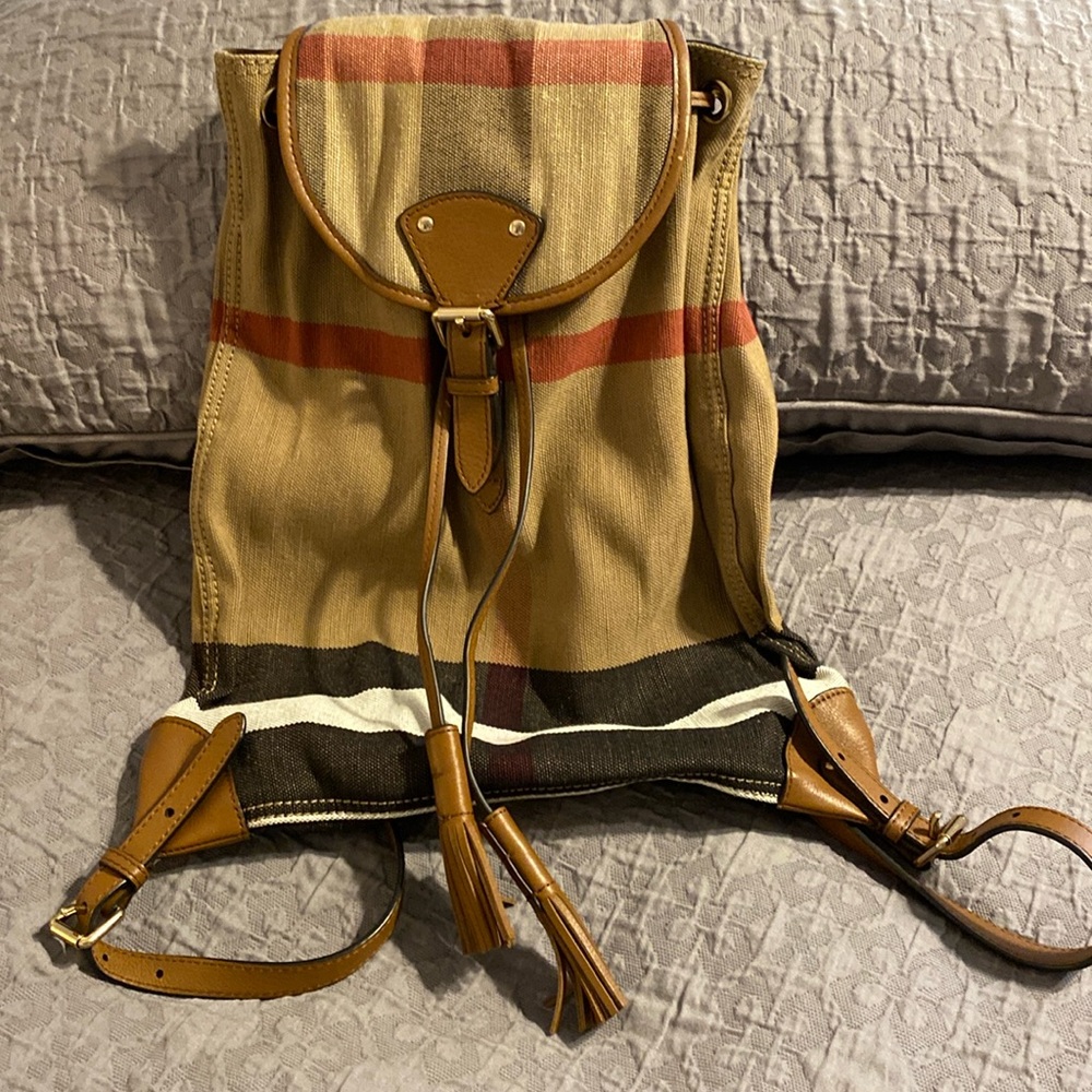 Burberry Tan and Brown Canvas Check Backpack